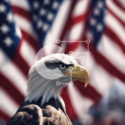 Intra Συλλεκτικό Ξύλινο Παζλ Plywood  4mm - Φαλακρός αετός και αμερικανική σημαία Σε Ξύλινο Κουτί - Διαστάσεις: 10x10 cm – 25 κομμάτια - Image 1