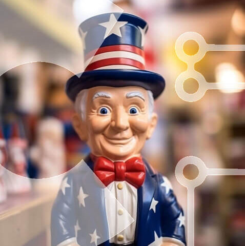 Intra Συλλεκτικό Ξύλινο Παζλ Plywood  4mm - Πατριωτικό άγαλμα με πουκάμισο και γραβάτα αμερικανικής σημαίας Σε Ξύλινο Κουτί - Διαστάσεις: 10x10 cm – 25 κομμάτια - Image 1