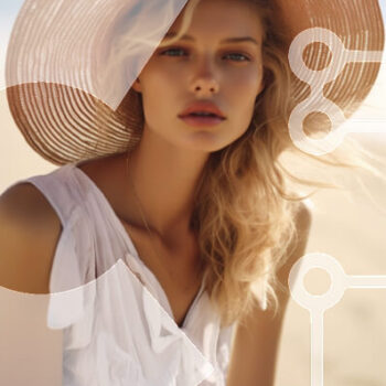 Intra Συλλεκτικό Ξύλινο Παζλ Plywood  4mm - Ξανθιά γυναίκα με υπερμεγέθη καπέλο στην παραλία Σε Ξύλινο Κουτί - Διαστάσεις Puzzle: 10x10 cm – 25 κομμάτια - Image 1