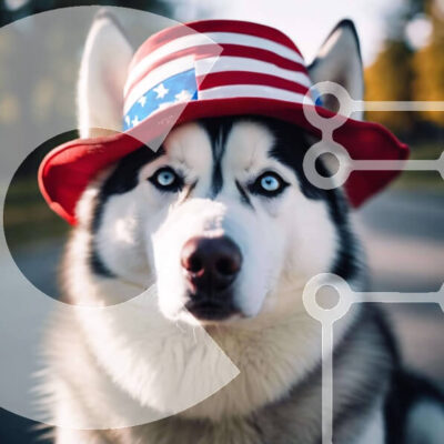 Intra Συλλεκτικό Ξύλινο Παζλ Plywood  4mm - Φιλικό σκυλί γεροδεμένο με καπέλο αμερικανικής σημαίας Σε Ξύλινο Κουτί - Διαστάσεις: 10x10 cm – 25 κομμάτια - Image 1