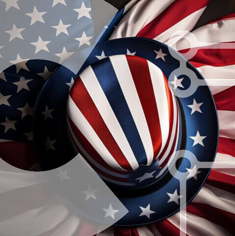 Intra Συλλεκτικό Ξύλινο Παζλ Plywood  4mm - Αμερικανική σημαία με καπέλο στις 4 Ιουλίου Σε Ξύλινο Κουτί - Διαστάσεις: 10x10 cm – 25 κομμάτια - Image 1