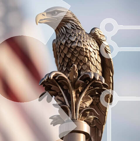 Intra Συλλεκτικό Ξύλινο Παζλ Plywood  4mm - Άγαλμα του αετού με την αμερικανική σημαία Σε Ξύλινο Κουτί - Διαστάσεις Puzzle: 10x10 cm – 25 κομμάτια - Image 1