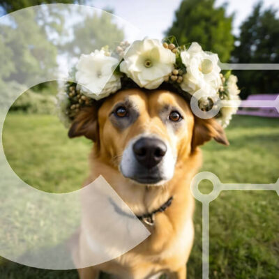 Intra Συλλεκτικό Ξύλινο Παζλ Plywood  4mm - Καφέ σκυλί με λουλουδάτη σύνθεση στο κεφάλι στο γρασίδι Σε Ξύλινο Κουτί - Διαστάσεις: 10x10 cm – 25 κομμάτια - Image 1