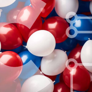 Intra Συλλεκτικό Ξύλινο Παζλ Plywood  4mm - Γιορτή 4ης Ιουλίου με κόκκινα, λευκά και μπλε μπαλόνια Σε Ξύλινο Κουτί - Διαστάσεις: 10x10 cm – 25 κομμάτια