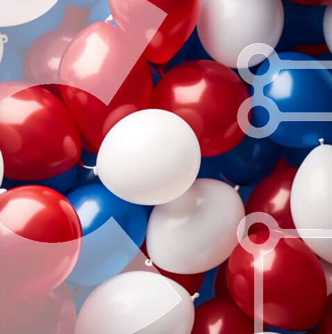 Intra Συλλεκτικό Ξύλινο Παζλ Plywood 4mm - Γιορτή 4ης Ιουλίου με κόκκινα, λευκά και μπλε μπαλόνια Σε Ξύλινο Κουτί - Διαστάσεις: 10x10 cm – 25 κομμάτια - Image 1