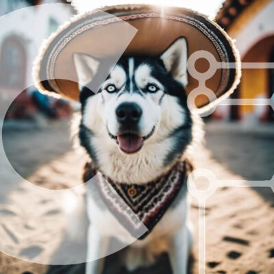 Intra Συλλεκτικό Ξύλινο Παζλ Plywood  4mm - Σκύλος Husky με καπέλο Sombrero στην παραλία Σε Ξύλινο Κουτί - Διαστάσεις: 10x10 cm – 25 κομμάτια - Image 1