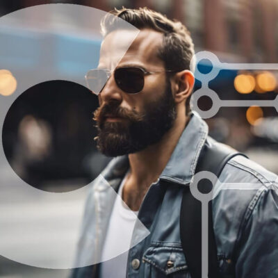 Intra Συλλεκτικό Ξύλινο Παζλ Plywood  4mm - Κομψός άνδρας με τζιν μπουφάν που περπατά στο δρόμο Σε Ξύλινο Κουτί - Διαστάσεις Puzzle: 10x10 cm – 25 κομμάτια - Image 1