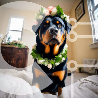 Intra Συλλεκτικό Ξύλινο Παζλ Plywood  4mm - Αξιολάτρευτο σκυλί με λουλουδιές στο κεφάλι Σε Ξύλινο Κουτί - Διαστάσεις: 10x10 cm – 25 κομμάτια - Image 1