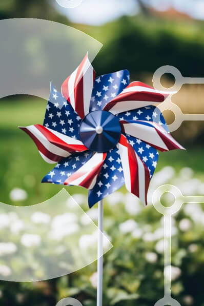 Intra Συλλεκτικό Ξύλινο Παζλ Plywood  4mm - Τροχός αμερικανικής σημαίας σε γρασίδι με λουλούδια Σε Ξύλινο Κουτί - Διαστάσεις: 10x10 cm – 25 κομμάτια