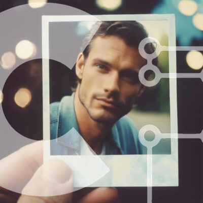 Intra Συλλεκτικό Ξύλινο Παζλ Plywood 4mm - Άνθρωπος που κρατά φωτογραφία Polaroid παλαιού στιλ Σε Ξύλινο Κουτί - Διαστάσεις Puzzle: 10x10 cm – 25 κομμάτια - Image 1