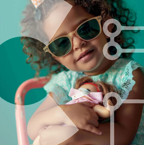 Intra Συλλεκτικό Ξύλινο Παζλ Plywood  4mm - Νεαρό κορίτσι με γυαλιά ηλίου και κούκλα Σε Ξύλινο Κουτί - Διαστάσεις Puzzle: 10x10 cm – 25 κομμάτια - Image 1