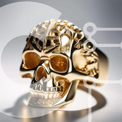 Intra Συλλεκτικό Ξύλινο Παζλ Plywood 4mm - Χρυσό δαχτυλίδι κρανίου περίπλοκα σχεδιασμένο Σε Ξύλινο Κουτί - Διαστάσεις: 10x10 cm – 25 κομμάτια - Image 1