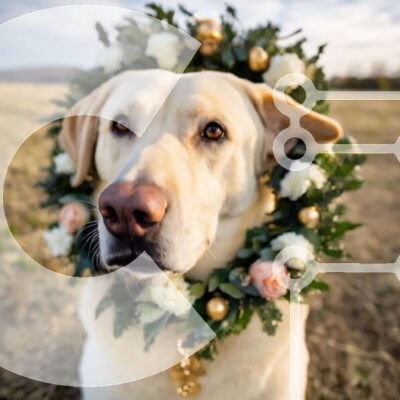 Intra Συλλεκτικό Ξύλινο Παζλ Plywood 4mm - Σκύλος Λαμπραντόρ με στεφάνι λουλουδιών Σε Ξύλινο Κουτί - Διαστάσεις: 10x10 cm – 25 κομμάτια - Image 1