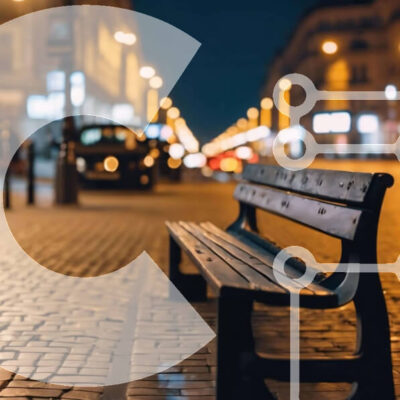 Intra Συλλεκτικό Ξύλινο Παζλ Plywood  4mm - Κενός πάγκος στη λιθόστρωτη οδό τη νύχτα Σε Ξύλινο Κουτί - Διαστάσεις Puzzle: 10x10 cm – 25 κομμάτια - Image 1