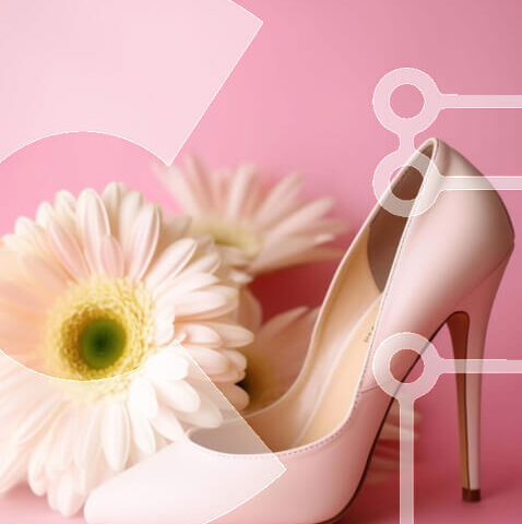 Intra Συλλεκτικό Ξύλινο Παζλ Plywood  4mm - Ζευγάρι λευκά ψηλοτάκουνα παπούτσια και μαργαρίτες σε ροζ φόντο Σε Ξύλινο Κουτί - Διαστάσεις Puzzle: 10x10 cm – 25 κομμάτια - Image 1