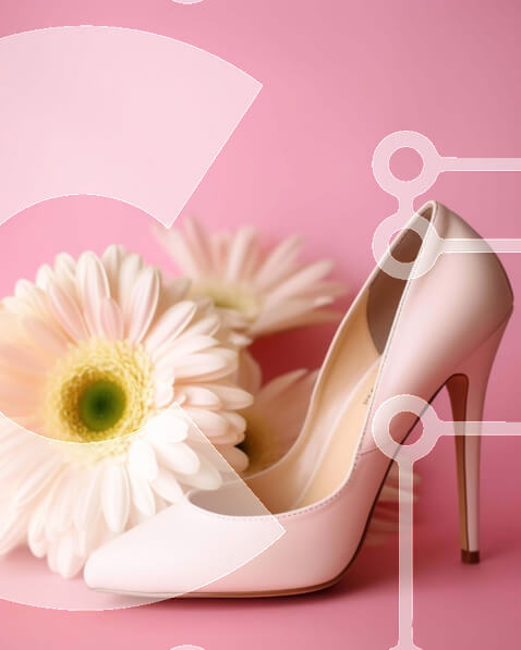 Intra Συλλεκτικό Ξύλινο Παζλ Plywood  4mm - Ζευγάρι λευκά ψηλοτάκουνα παπούτσια και μαργαρίτες σε ροζ φόντο Σε Ξύλινο Κουτί - Διαστάσεις Puzzle: 10x10 cm – 25 κομμάτια