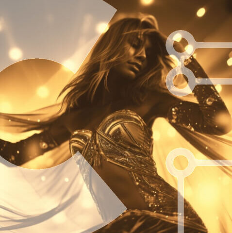 Intra Συλλεκτικό Ξύλινο Παζλ Plywood  4mm - Γυναίκα με χρυσές παγιέτες που χορεύει με απλωμένα χέρια Σε Ξύλινο Κουτί - Διαστάσεις Puzzle: 10x10 cm – 25 κομμάτια - Image 1