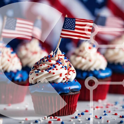 Intra Συλλεκτικό Ξύλινο Παζλ Plywood  4mm - Πατριωτικά Cupcakes 4ης Ιουλίου με αμερικανικές σημαίες Σε Ξύλινο Κουτί - Διαστάσεις: 10x10 cm – 25 κομμάτια - Image 1