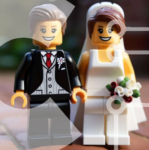 Intra Συλλεκτικό Ξύλινο Παζλ Plywood  4mm - Φιγούρες Lego Γάμου σε Επίσημη Ενδυμασία με Μπουκέτα Σε Ξύλινο Κουτί - Διαστάσεις: 10x10 cm – 25 κομμάτια - Image 1