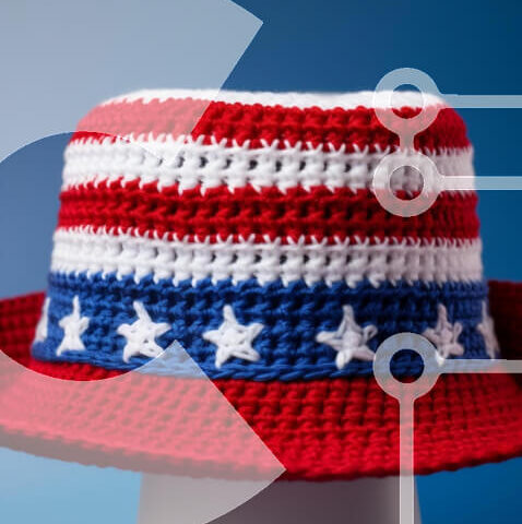 Intra Συλλεκτικό Ξύλινο Παζλ Plywood  4mm - Κόκκινο, λευκό και μπλε καπέλο κροσέ με αστέρια και ρίγες Σε Ξύλινο Κουτί - Διαστάσεις Puzzle: 10x10 cm – 25 κομμάτια - Image 1