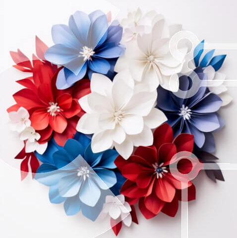 Intra Συλλεκτικό Ξύλινο Παζλ Plywood  4mm - Πατριωτικό χάρτινο μπουκέτο λουλουδιών σε χρώματα αμερικανικής σημαίας Σε Ξύλινο Κουτί - Διαστάσεις: 10x10 cm – 25 κομμάτια - Image 1