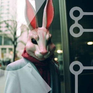 Intra Συλλεκτικό Ξύλινο Παζλ Plywood  4mm - Άνδρας με πορτοκαλί και λευκό κουνέλι μάσκα Σε Ξύλινο Κουτί - Διαστάσεις Puzzle: 10x10 cm – 25 κομμάτια