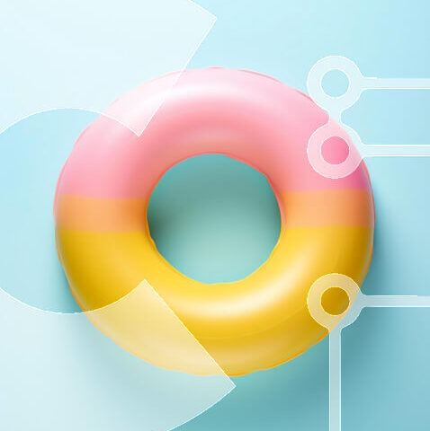 Intra Συλλεκτικό Ξύλινο Παζλ Plywood  4mm - Πολύχρωμο φουσκωτό δαχτυλίδι σε μπλε φόντο Aqua Σε Ξύλινο Κουτί - Διαστάσεις Puzzle: 10x10 cm – 25 κομμάτια - Image 1