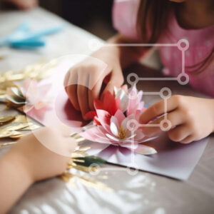 Intra Συλλεκτικό Ξύλινο Παζλ Plywood  4mm - Παιδιά που δημιουργούν λουλούδια από χαρτί στο έργο χειροτεχνίας Σε Ξύλινο Κουτί - Διαστάσεις Puzzle: 10x10 cm – 25 κομμάτια