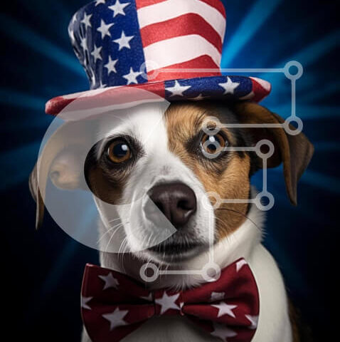 Intra Συλλεκτικό Ξύλινο Παζλ Plywood  4mm - Σκύλος που γιορτάζει την 4η Ιουλίου με ενδυμασία με θέμα την αμερικανική σημαία Σε Ξύλινο Κουτί - Διαστάσεις: 10x10 cm – 25 κομμάτια - Image 1
