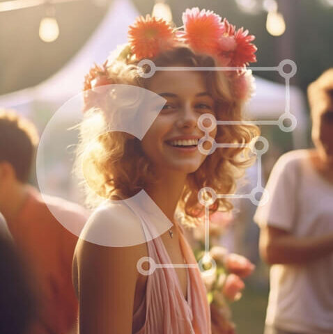 Intra Συλλεκτικό Ξύλινο Παζλ Plywood  4mm - Νεαρή γυναίκα που χαμογελά σε υπαίθρια εκδήλωση Σε Ξύλινο Κουτί - Διαστάσεις Puzzle: 10x10 cm – 25 κομμάτια - Image 1