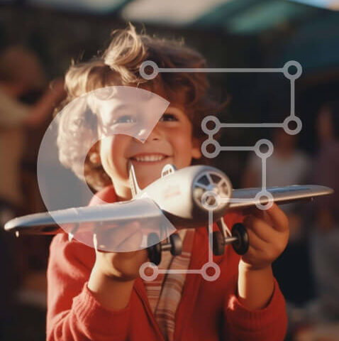 Intra Συλλεκτικό Ξύλινο Παζλ Plywood  4mm - Νεαρό αγόρι με παιχνίδι αεροπλάνο Σε Ξύλινο Κουτί - Διαστάσεις Puzzle: 10x10 cm – 25 κομμάτια - Image 1