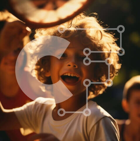 Intra Συλλεκτικό Ξύλινο Παζλ Plywood 4mm - Παιδιά που παίζουν φρίσμπι στο φως του ήλιου Σε Ξύλινο Κουτί - Διαστάσεις Puzzle: 10x10 cm – 25 κομμάτια - Image 1