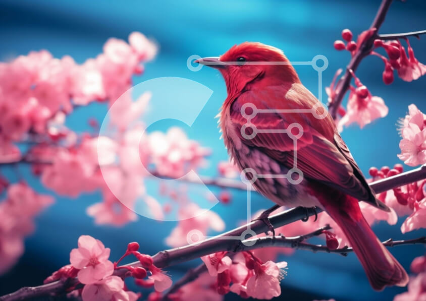 Intra Συλλεκτικό Ξύλινο Παζλ Plywood  4mm - Κόκκινο πουλί στην κερασιά Σε Ξύλινο Κουτί - Διαστάσεις: 10x10 cm – 25 κομμάτια