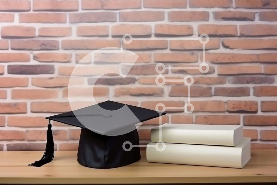 Intra Συλλεκτικό Ξύλινο Παζλ Plywood  4mm - Μαύρο καπέλο αποφοίτησης και βιβλία σε ξύλινο τραπέζι Σε Ξύλινο Κουτί - Διαστάσεις Puzzle: 10x10 cm – 25 κομμάτια