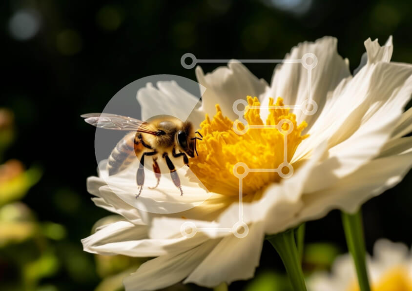 Intra Συλλεκτικό Ξύλινο Παζλ Plywood  4mm - Μέλισσα σε λευκό λουλούδι με έντομα Σε Ξύλινο Κουτί - Διαστάσεις: 10x10 cm – 25 κομμάτια