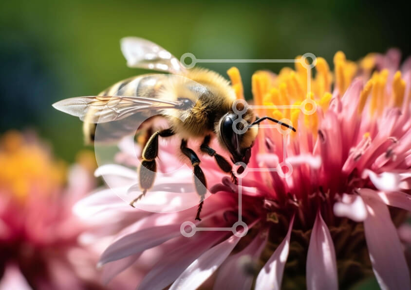 Intra Συλλεκτικό Ξύλινο Παζλ Plywood  4mm - Μέλισσα σε ροζ λουλούδι με πολύχρωμο φόντο Σε Ξύλινο Κουτί - Διαστάσεις: 10x10 cm – 25 κομμάτια