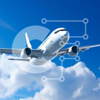 Intra Συλλεκτικό Ξύλινο Παζλ Plywood  4mm - Λευκό επιβατικό τζετ που πετά στο μπλε ουρανό με τα σύννεφα Σε Ξύλινο Κουτί - Διαστάσεις Puzzle: 10x10 cm – 25 κομμάτια - Image 1