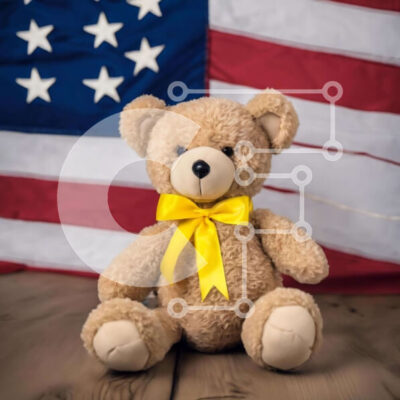 Intra Συλλεκτικό Ξύλινο Παζλ Plywood 4mm - Αρκουδάκι με αμερικανική σημαία και κίτρινη κορδέλα Σε Ξύλινο Κουτί - Διαστάσεις Puzzle: 10x10 cm – 25 κομμάτια - Image 1