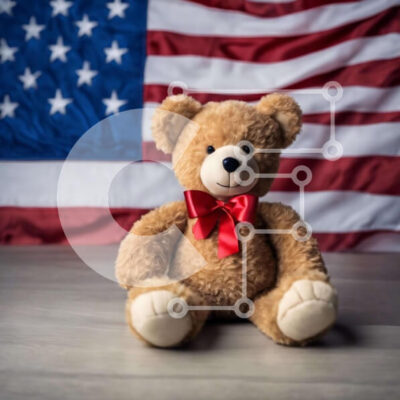 Intra Συλλεκτικό Ξύλινο Παζλ Plywood  4mm - Πατριωτικό αρκουδάκι με αμερικανική σημαία Σε Ξύλινο Κουτί - Διαστάσεις: 10x10 cm – 25 κομμάτια - Image 1