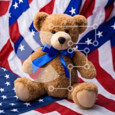 Intra Συλλεκτικό Ξύλινο Παζλ Plywood  4mm - Καφέ αρκουδάκι με αμερικανική σημαία Σε Ξύλινο Κουτί - Διαστάσεις Puzzle: 10x10 cm – 25 κομμάτια - Image 1