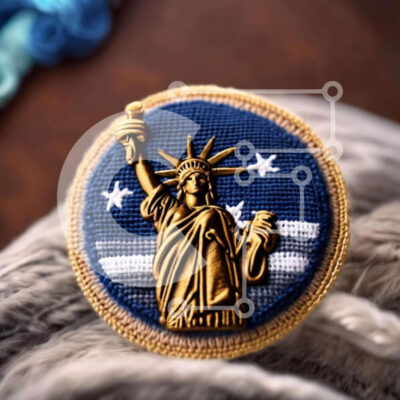 Intra Συλλεκτικό Ξύλινο Παζλ Plywood 4mm - Κεντημένο Patch of Statue of Liberty σε γούνινο κάλυμμα Σε Ξύλινο Κουτί - Διαστάσεις: 10x10 cm – 25 κομμάτια - Image 1