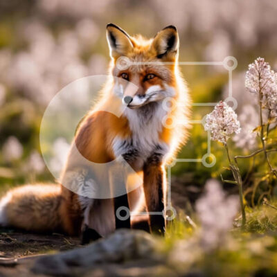 Intra Συλλεκτικό Ξύλινο Παζλ Plywood  4mm - Πορτοκαλί αλεπού στο χωράφι με λευκά λουλούδια Σε Ξύλινο Κουτί - Διαστάσεις: 10x10 cm – 25 κομμάτια - Image 1