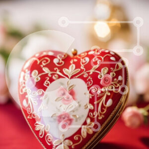 Intra Συλλεκτικό Ξύλινο Παζλ Plywood  4mm - Ρομαντικό κουτί σε σχήμα καρδιάς σε κόκκινο τραπεζομάντιλο με τριαντάφυλλα και λουλούδια Σε Ξύλινο Κουτί - Διαστάσεις: 10x10 cm – 25 κομμάτια