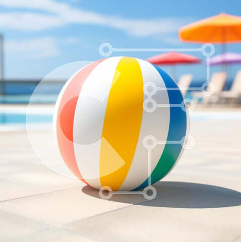 Intra Συλλεκτικό Ξύλινο Παζλ Plywood 4mm - Πολύχρωμη μπάλα παραλίας δίπλα στην πισίνα Σε Ξύλινο Κουτί - Διαστάσεις Puzzle: 10x10 cm – 25 κομμάτια - Image 1