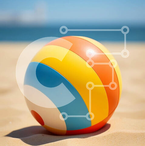 Intra Συλλεκτικό Ξύλινο Παζλ Plywood 4mm - Πολύχρωμη μπάλα παραλίας στην αμμώδη ακτή Σε Ξύλινο Κουτί - Διαστάσεις: 10x10 cm – 25 κομμάτια - Image 1