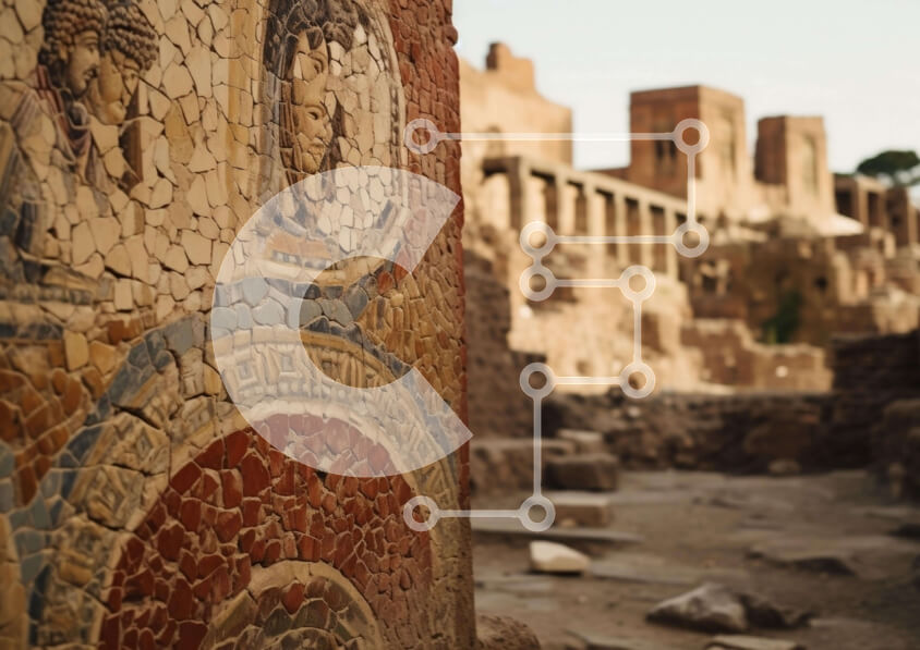 Intra Συλλεκτικό Ξύλινο Παζλ Plywood  4mm - Αρχαίος τοίχος από τούβλα με ψηφιδωτό Σε Ξύλινο Κουτί - Διαστάσεις Puzzle: 10x10 cm – 25 κομμάτια