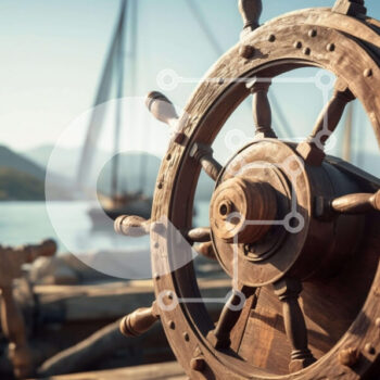 Intra Συλλεκτικό Ξύλινο Παζλ Plywood  4mm - Ναυτική σκηνή με Ξύλινο τιμόνι πλοίου και βάρκες Σε Ξύλινο Κουτί - Διαστάσεις Puzzle: 10x10 cm – 25 κομμάτια - Image 1