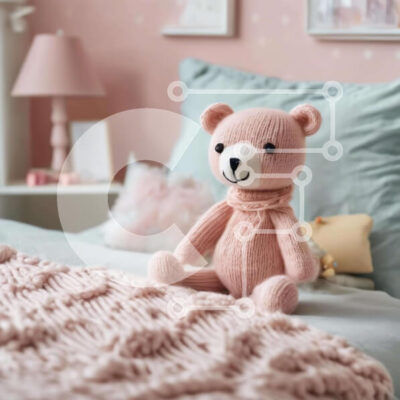 Intra Συλλεκτικό Ξύλινο Παζλ Plywood  4mm - Ροζ αρκουδάκι στο κρεβάτι Σε Ξύλινο Κουτί - Διαστάσεις: 10x10 cm – 25 κομμάτια - Image 1