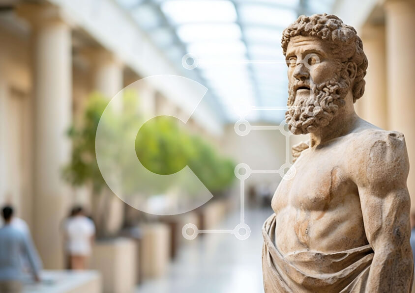 Intra Συλλεκτικό Ξύλινο Παζλ Plywood  4mm - Αρχαίο ελληνικό άγαλμα στο διάδρομο του Μουσείου Σε Ξύλινο Κουτί - Διαστάσεις Puzzle: 10x10 cm – 25 κομμάτια