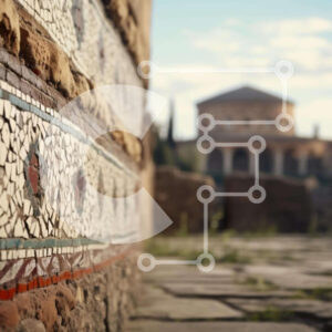 Intra Συλλεκτικό Ξύλινο Παζλ Plywood  4mm - Τοίχο από τούβλα με ψηφιδωτά πλακάκια και ανθρώπους Σε Ξύλινο Κουτί - Διαστάσεις Puzzle: 10x10 cm – 25 κομμάτια